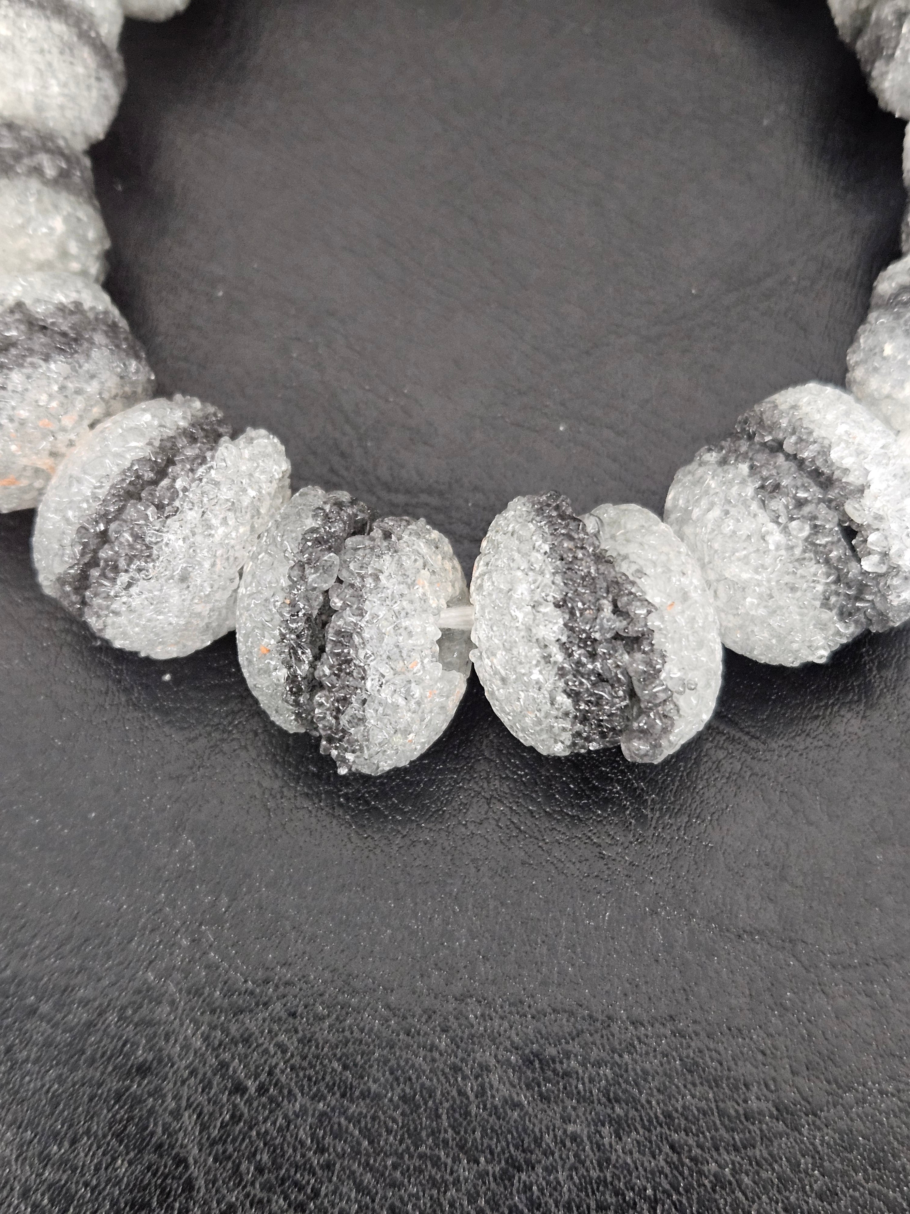 Black & White Krobo Sugar Glass Rondelle Beads | Handcrafted Recycled Glass Beads from Ghana | Approx. 30 Beads Per Strand