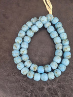 Authentic Krobo Powdered Glass Beads Ghana | Matte Sky Blue Recycled Glass Beads | 13–14mm
