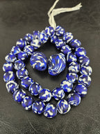 African Glass Bead Bundle – Blue & White Krobo Rounds + Focal Beads