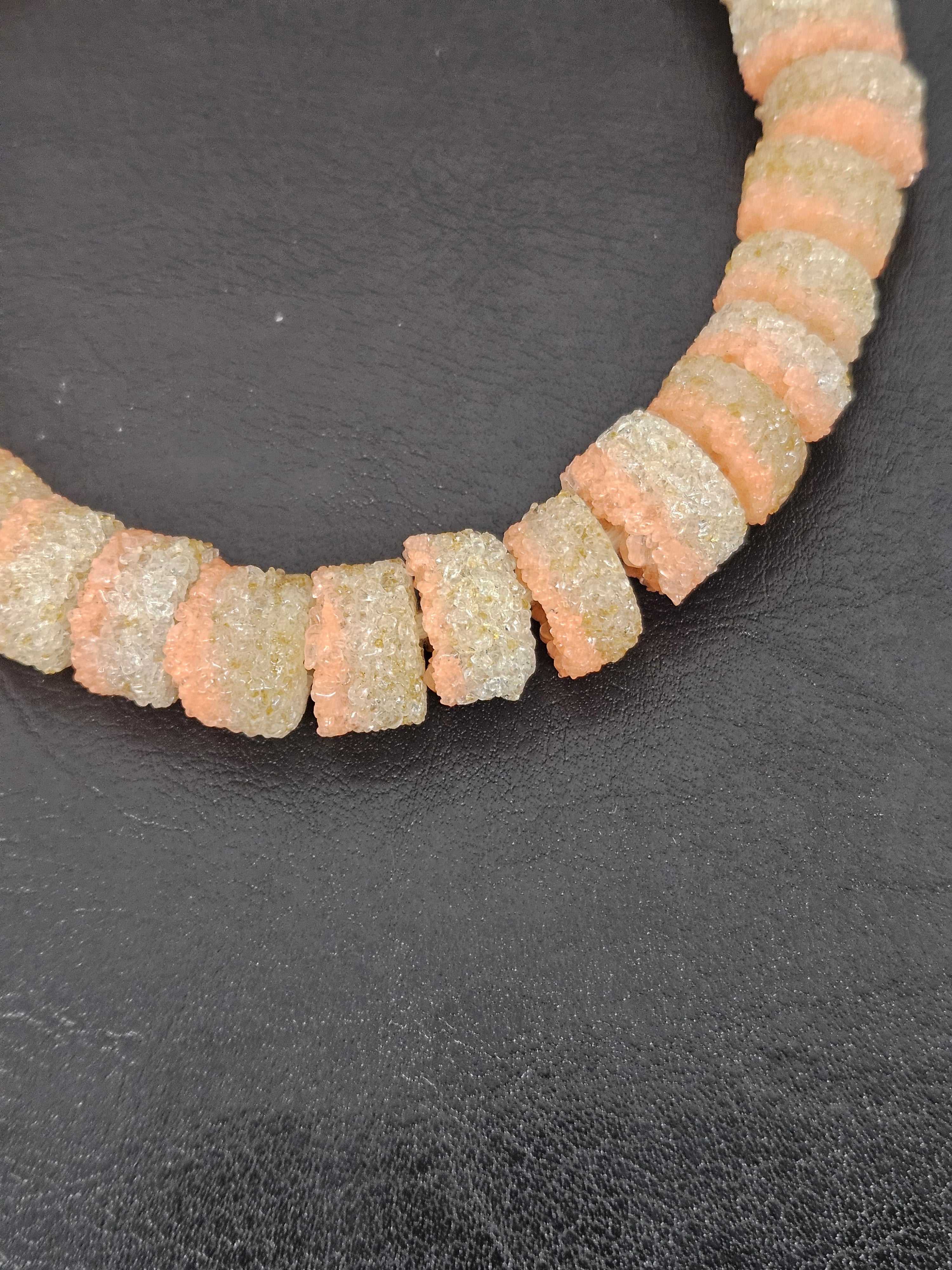 Peach & Ivory Krobo Sugar Glass Short Tube Beads | Handcrafted Recycled Glass Beads from Ghana | Approx. 32 Beads Per Strand