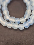 Authentic African Beads from Ghana | Chunky Ice Blue Translucent Recycled Glass Beads | Handmade Krobo Beads 12–14mm