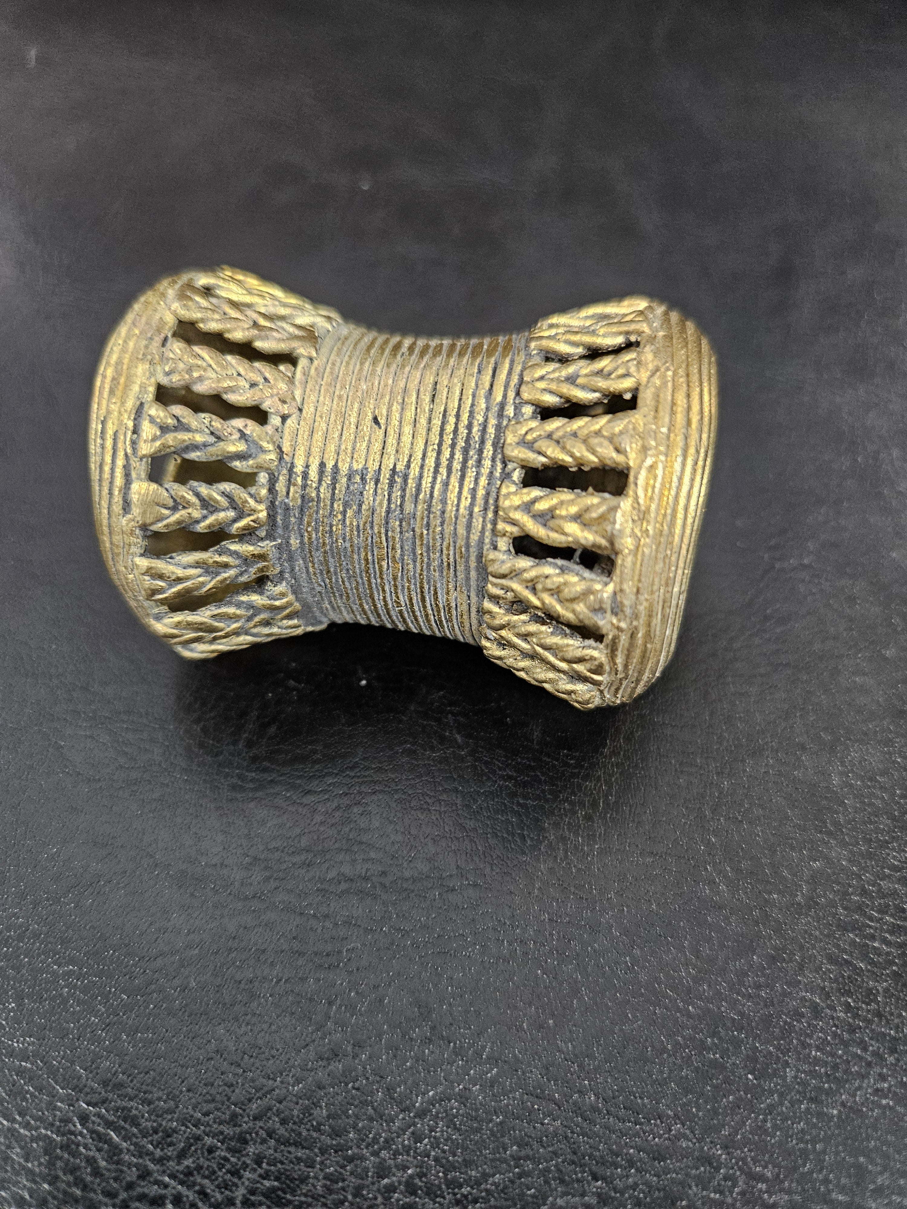 Oversized Ashanti Brass Talking Drum Bead | Ghana Statement Bead