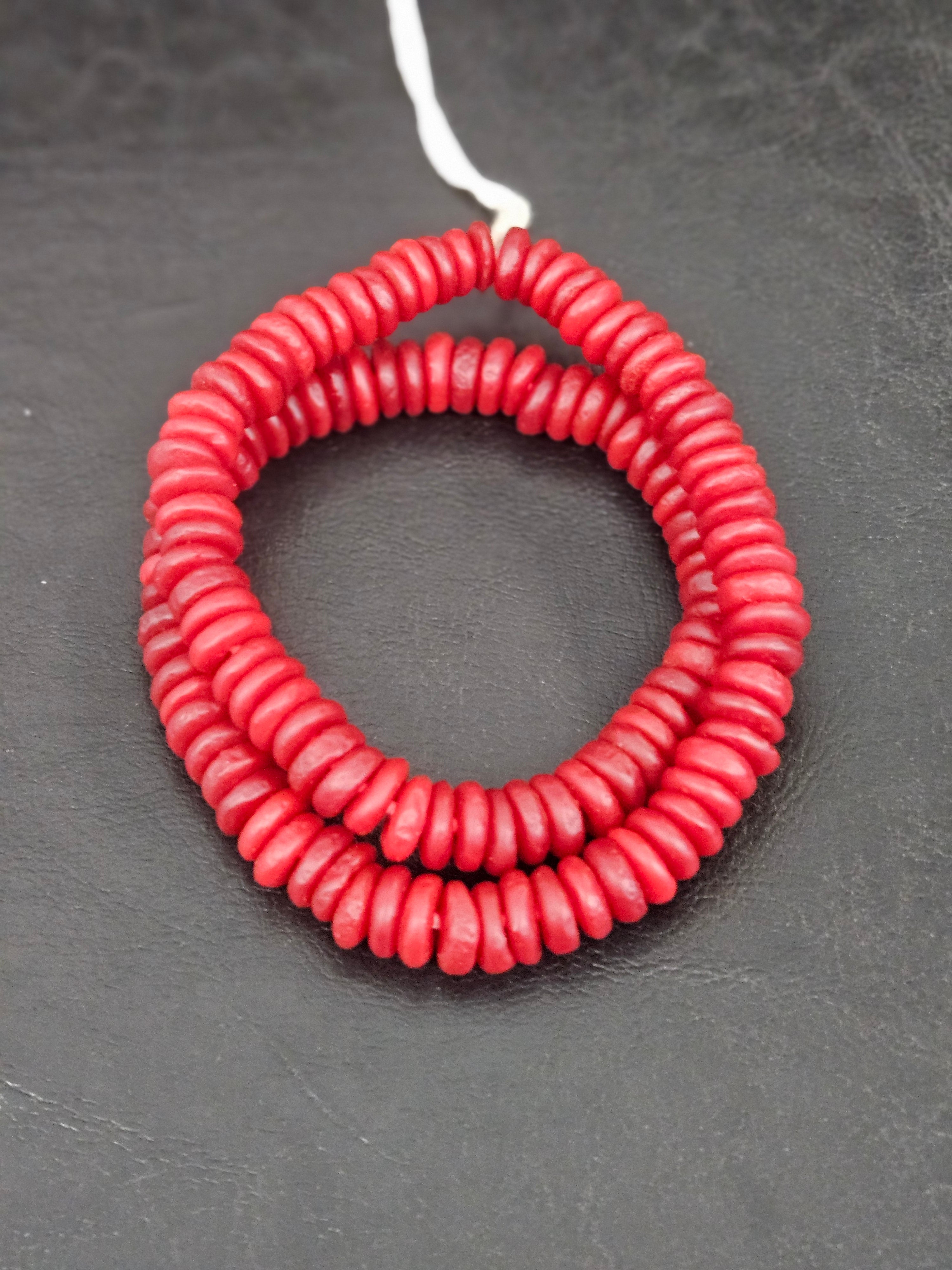 Authentic Ruby Red Krobo Translucent Recycled Glass Rondelle Beads | Handmade Ghana African Glass Beads for Jewelry Making & Wholesale