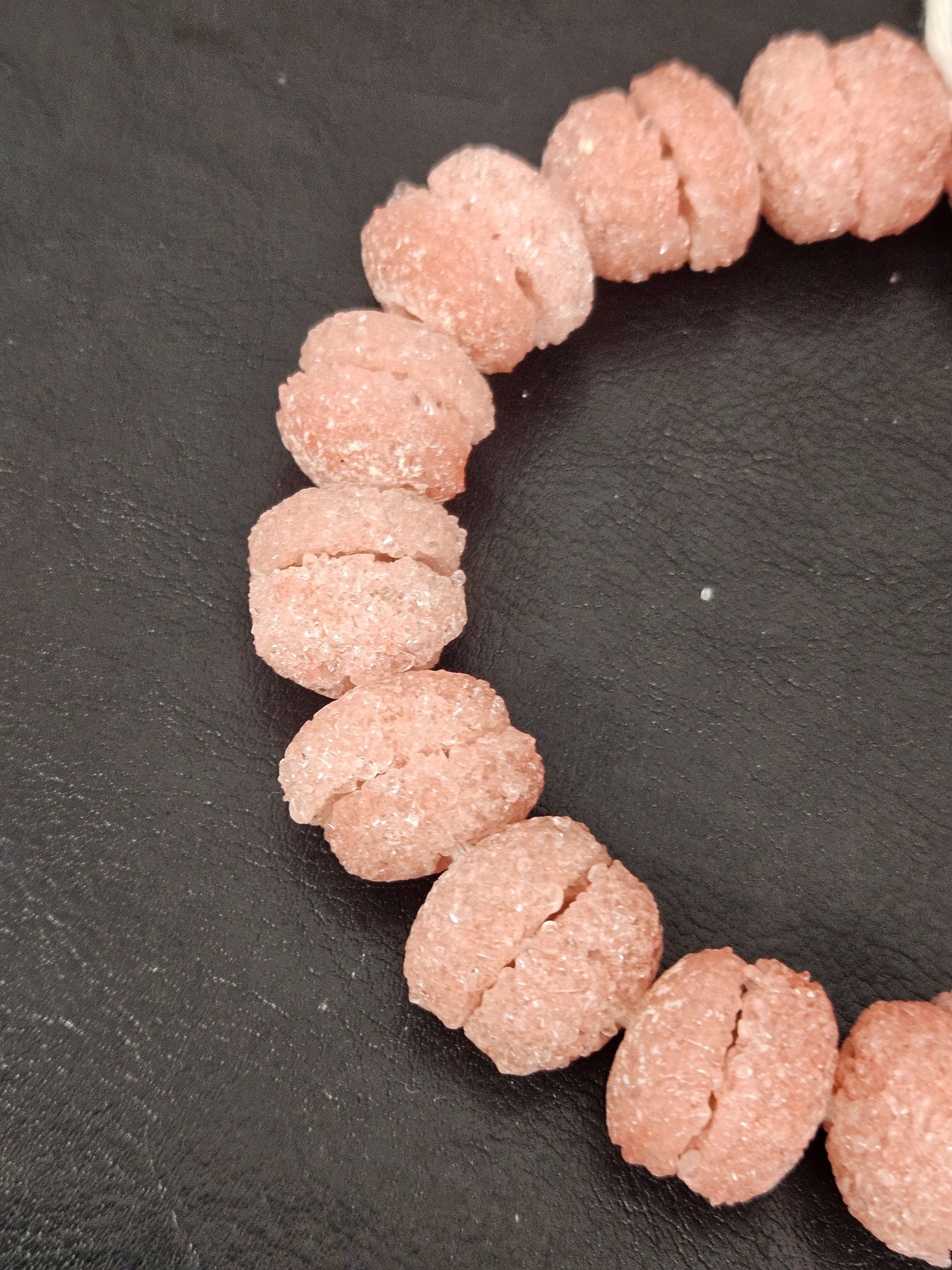 Pink Krobo Sugar Glass Rondelle Beads | Handcrafted Recycled Glass Beads from Ghana | Approx. 30 Beads Per Strand