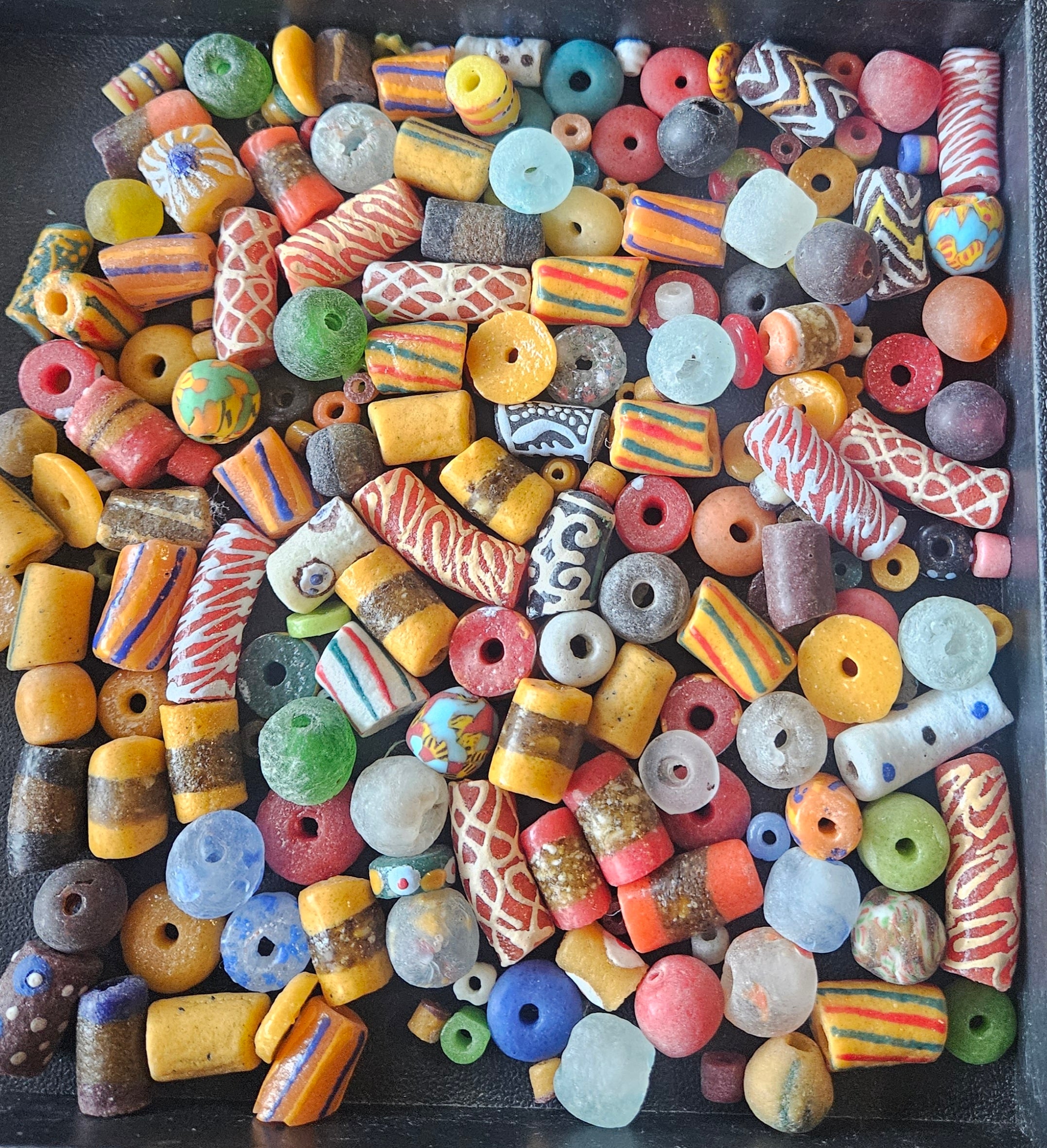 African Krobo Recycled Glass Beads Mix (Sunset + Indigo) — 1 Cup, 160+ Handmade Ghana Beads, 1lb | ABM251