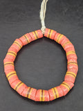 Red Striped Krobo Kente Glass Beads | Handcrafted Powdered Glass Beads from Ghana | Approx. 17 Beads