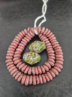 African Glass Bead Bundle – Coral Krobo Rondelles + Green Focal Beads