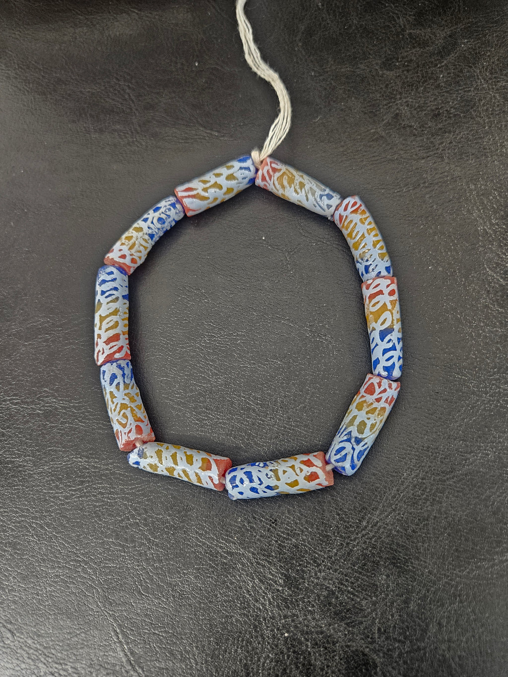 Ivory Multicolor Krobo Painted Glass Long Tube Beads | Handmade African Recycled Glass from Ghana