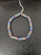 Ivory Multicolor Krobo Painted Glass Long Tube Beads | Handmade African Recycled Glass from Ghana