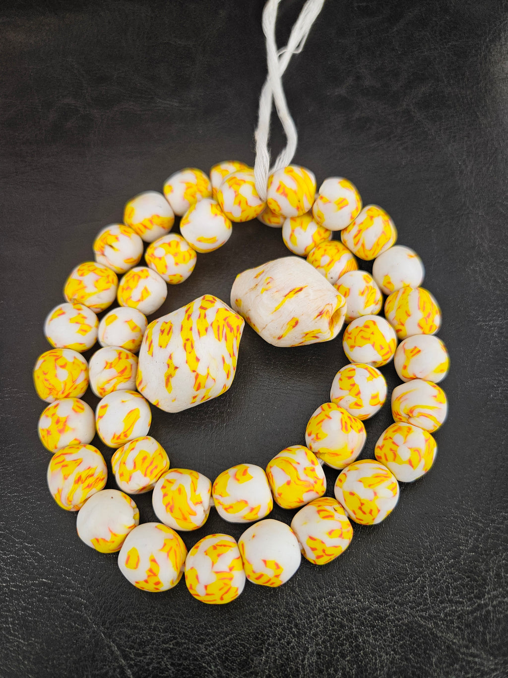 African Glass Bead Bundle – Yellow & Ivory Krobo Rounds + Focal Beads