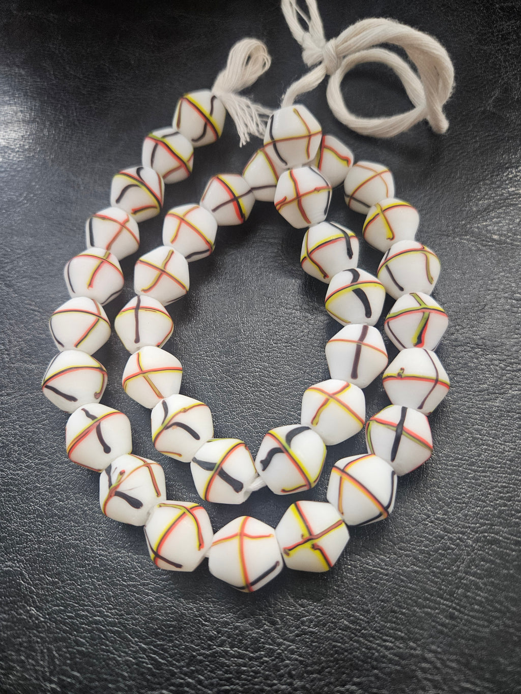 Designer White Multicolor Trade Beads – Graphic Stripe Pattern
African Trade Beads –