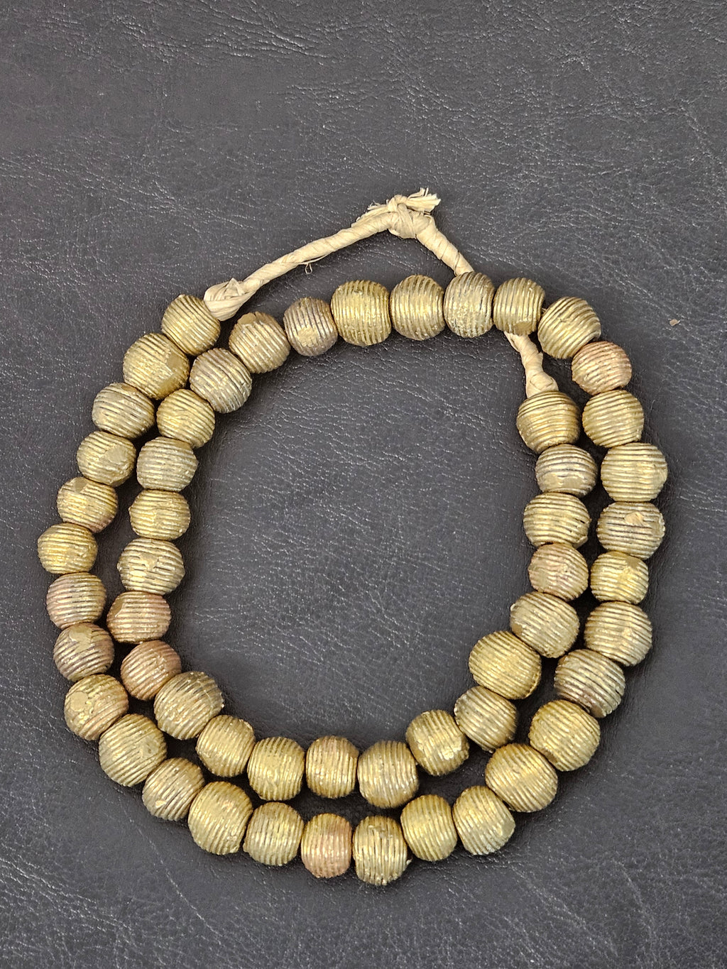Handcrafted Ashanti Brass Ribbed Round Beads | Large Hole Ghana Brass Beads | African Brass Jewelry Making Supplies