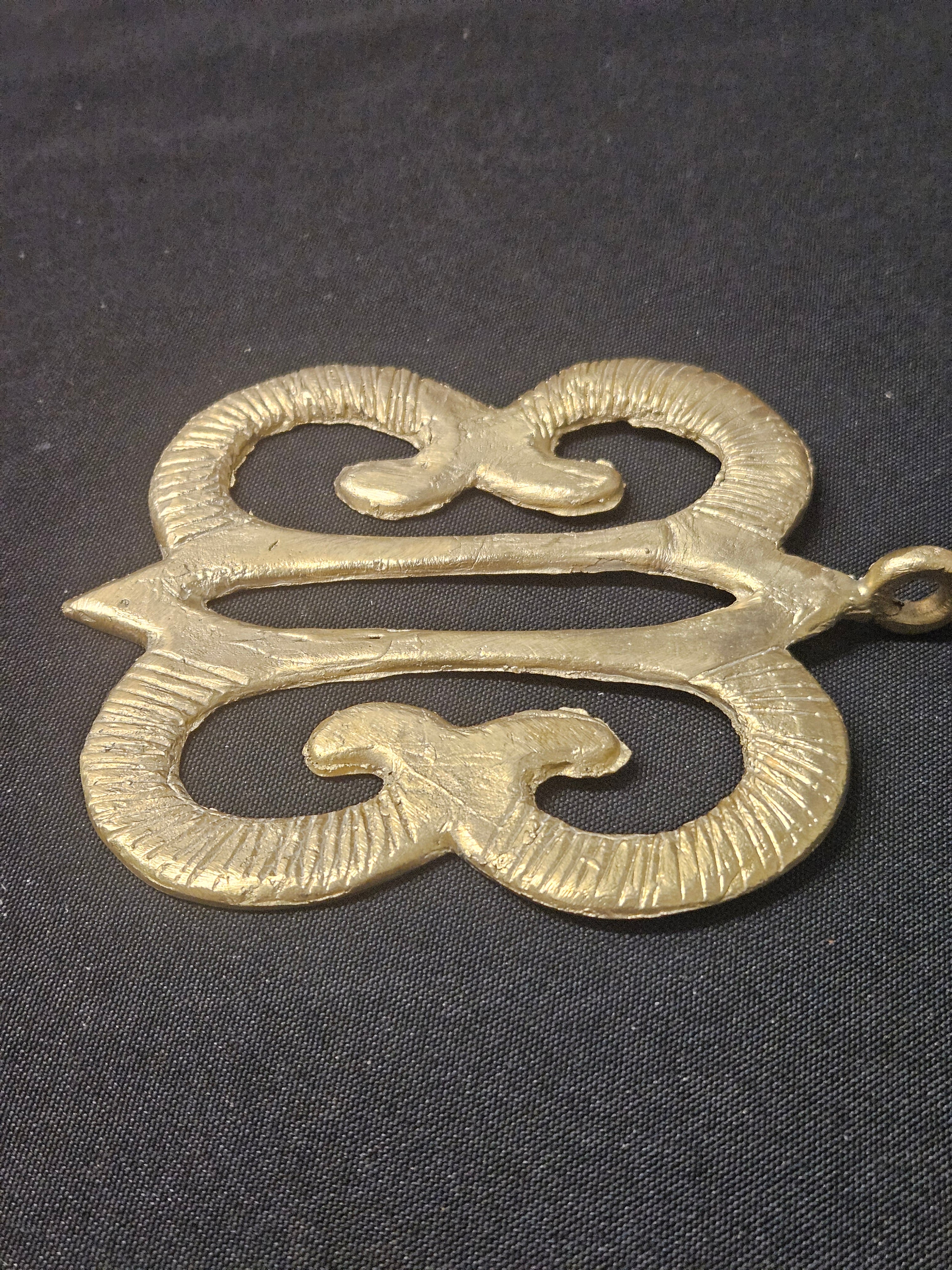 Large Handcrafted Hye Won Hye African Brass Pendant | Authentic Ghana Adinkra Symbol
