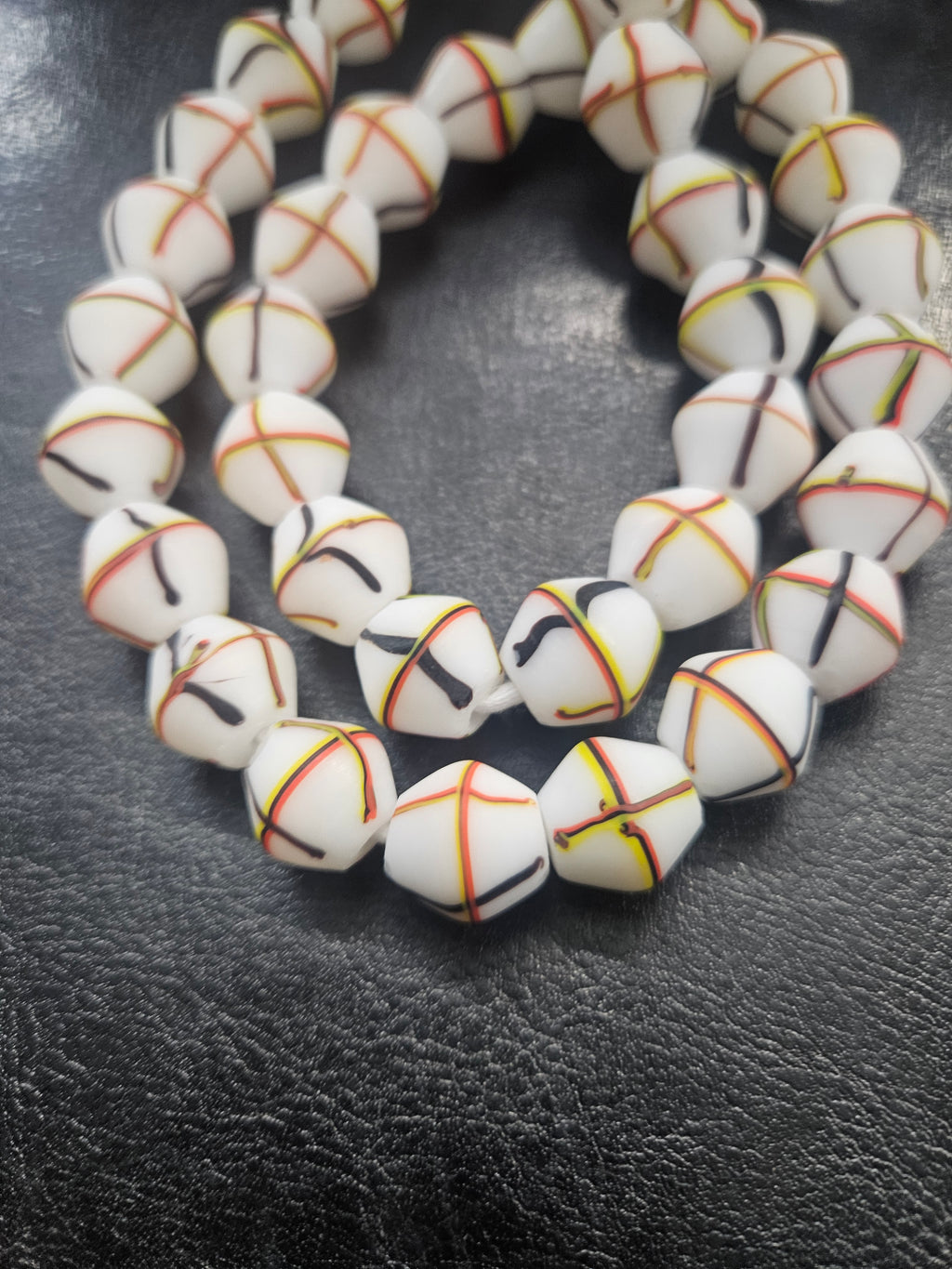 Designer White Multicolor Trade Beads – Graphic Stripe Pattern
African Trade Beads –