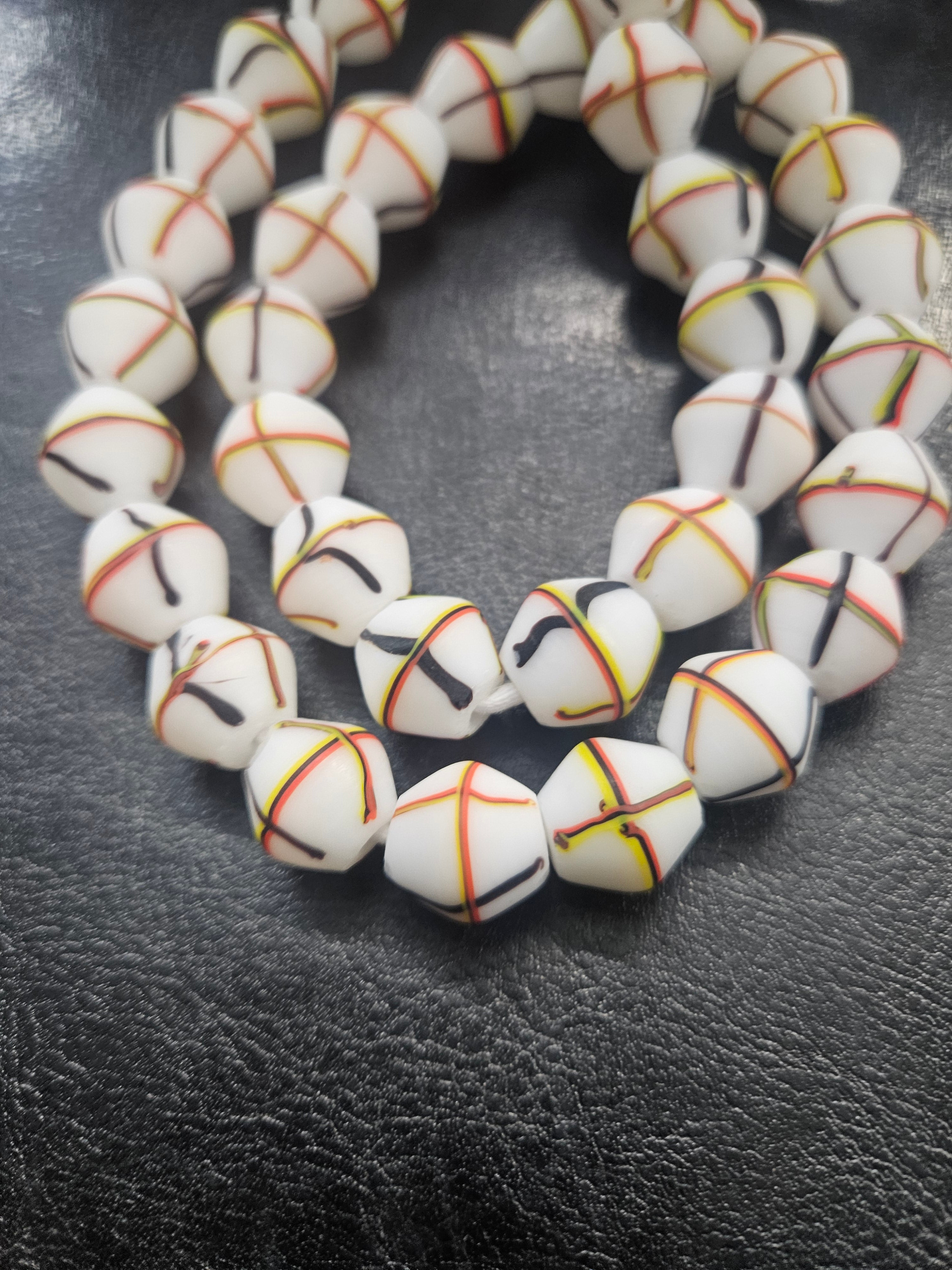 Designer White Multicolor Trade Beads – Graphic Stripe Pattern
African Trade Beads –