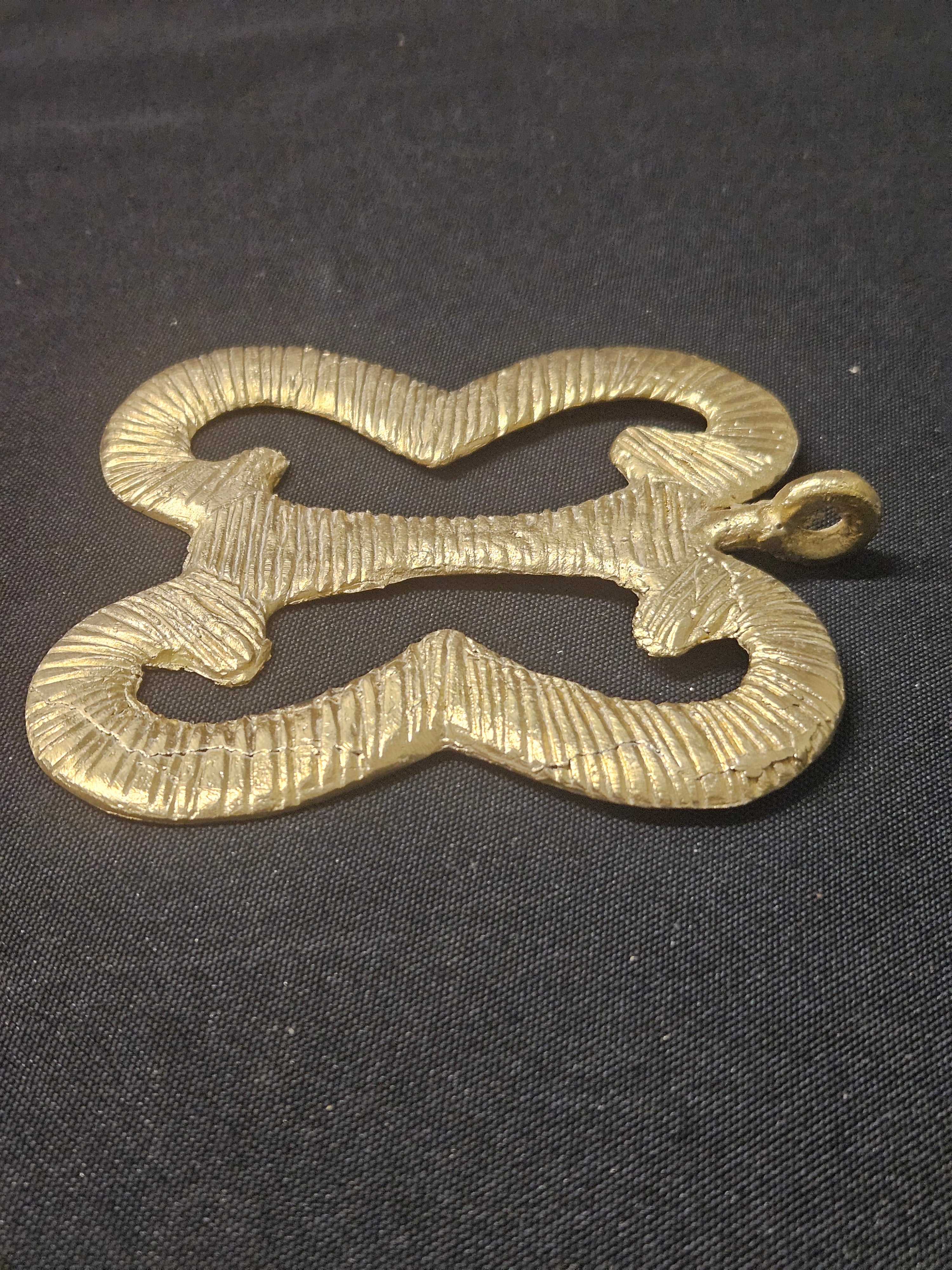 Large Handcrafted Pempamsie African Brass Pendant | Authentic Ghana Adinkra Symbol