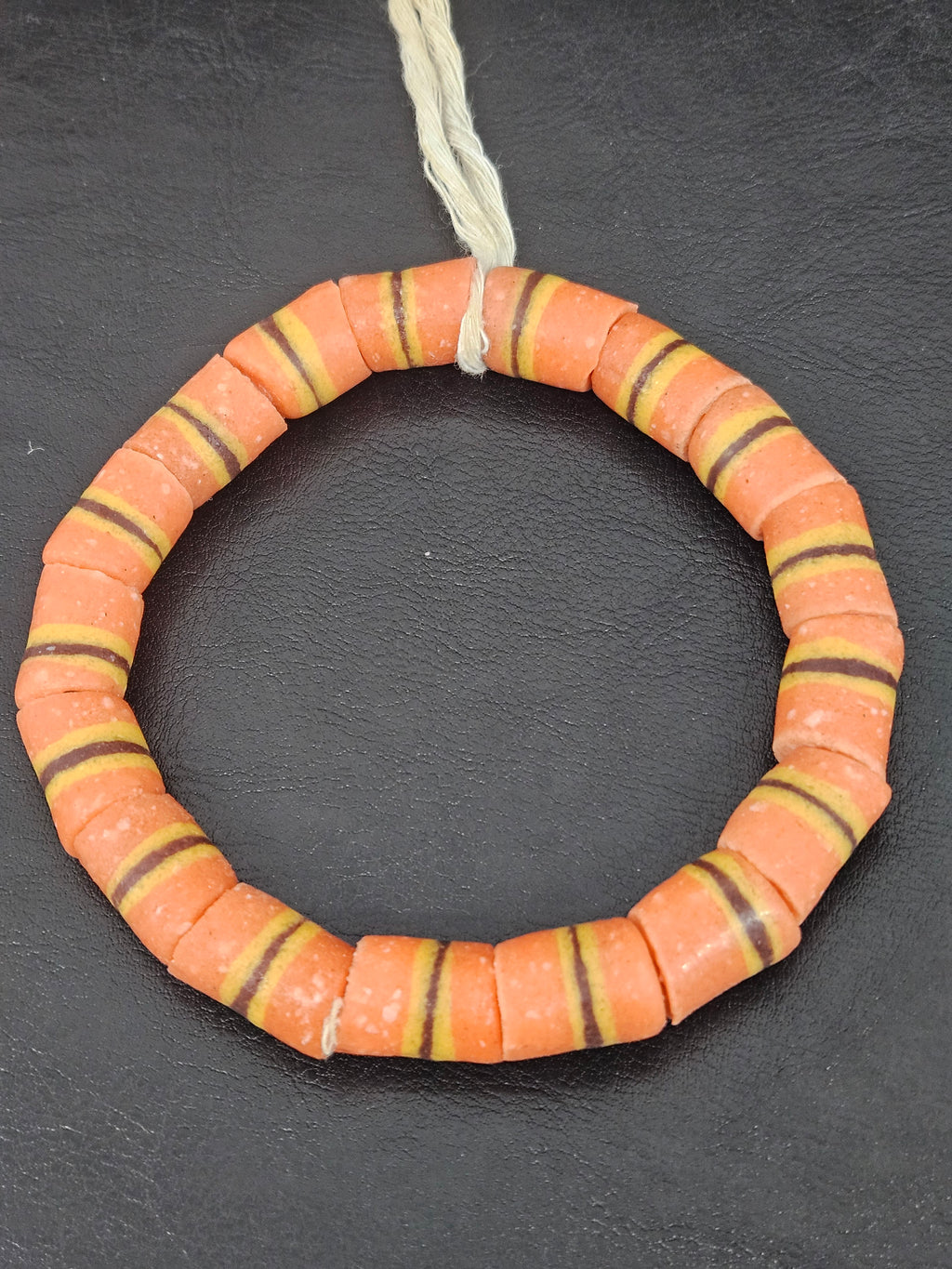 Orange Striped Krobo Kente Glass Beads | Handcrafted Powdered Glass Beads from Ghana | Approx. 17 Beads