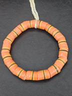 Orange Striped Krobo Kente Glass Beads | Handcrafted Powdered Glass Beads from Ghana | Approx. 17 Beads