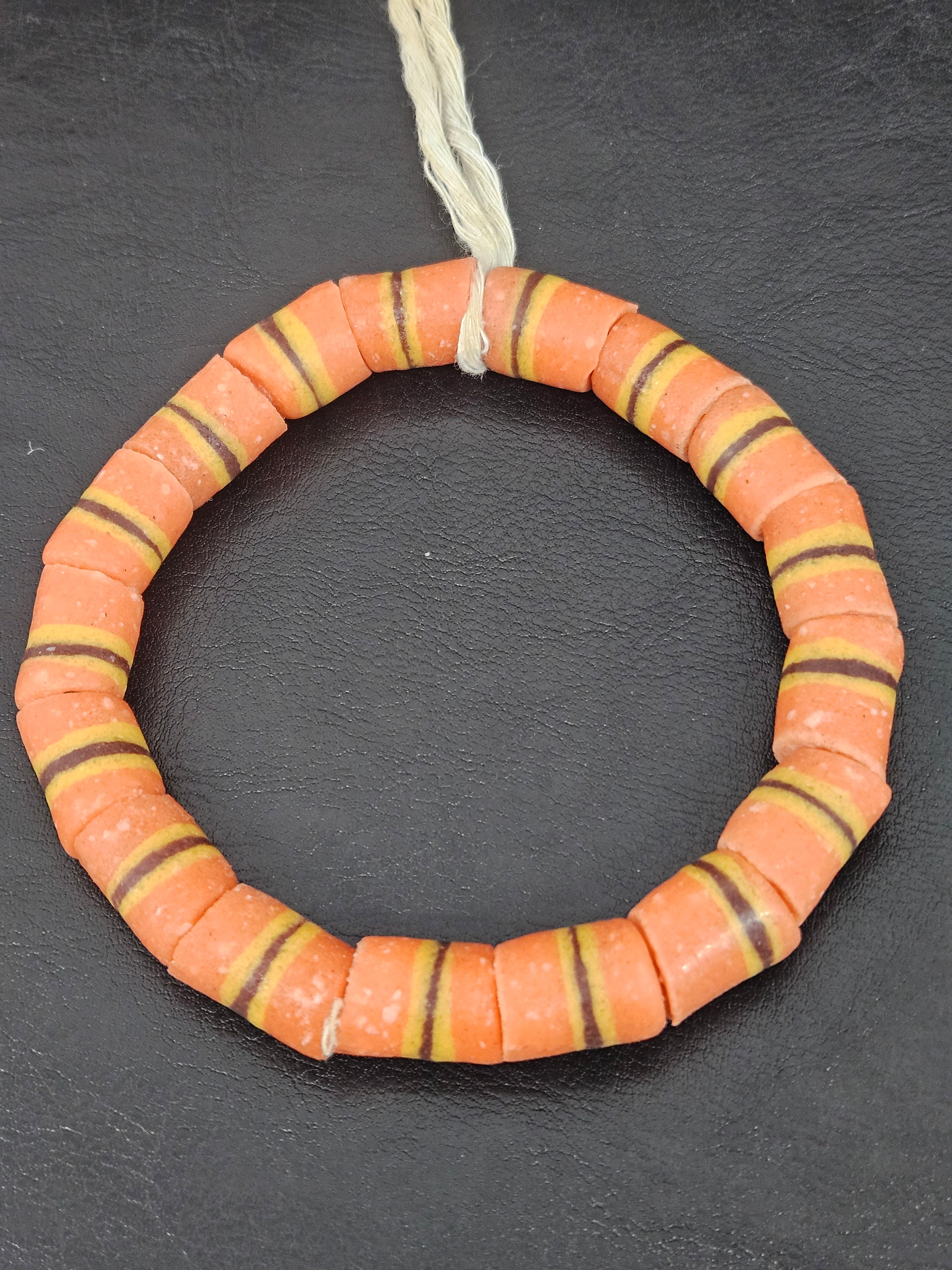 Orange Striped Krobo Kente Glass Beads | Handcrafted Powdered Glass Beads from Ghana | Approx. 17 Beads