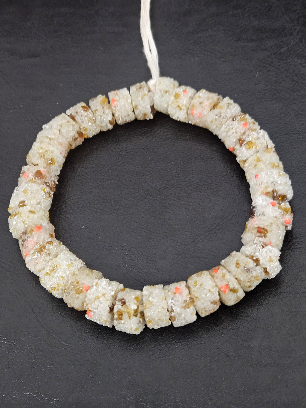 Ivory Confetti Krobo Sugar Glass Rondelle Beads | Handcrafted Recycled Glass Beads from Ghana | Approx. 32 Beads Per Strand