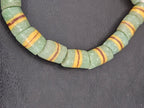 Green Striped Krobo Kente Glass Beads | Handcrafted Powdered Glass Beads from Ghana | Approx. 17 Beads
