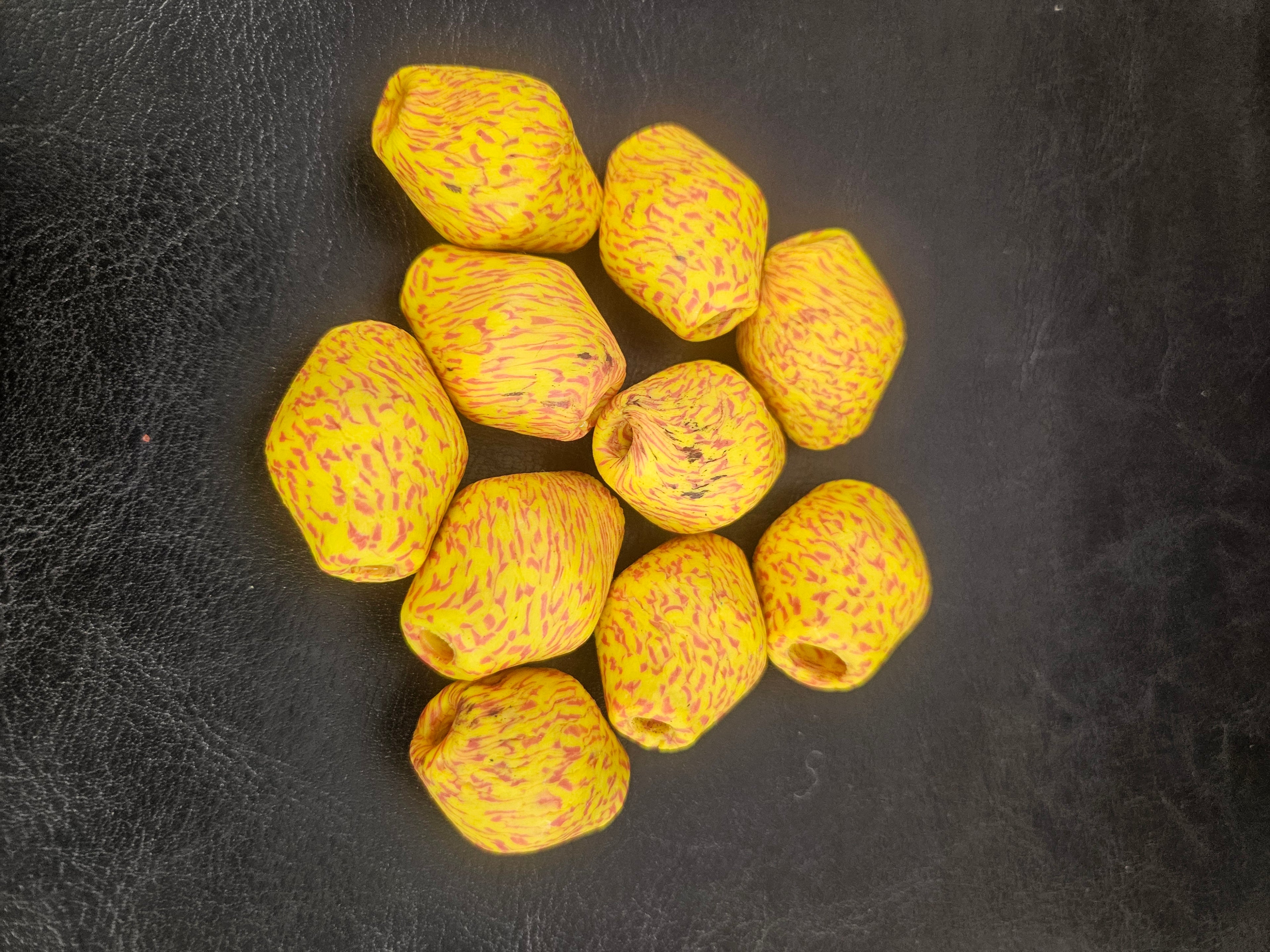 Yellow African Beads Bundle – Krobo Glass Rondelles + Bicone Focals