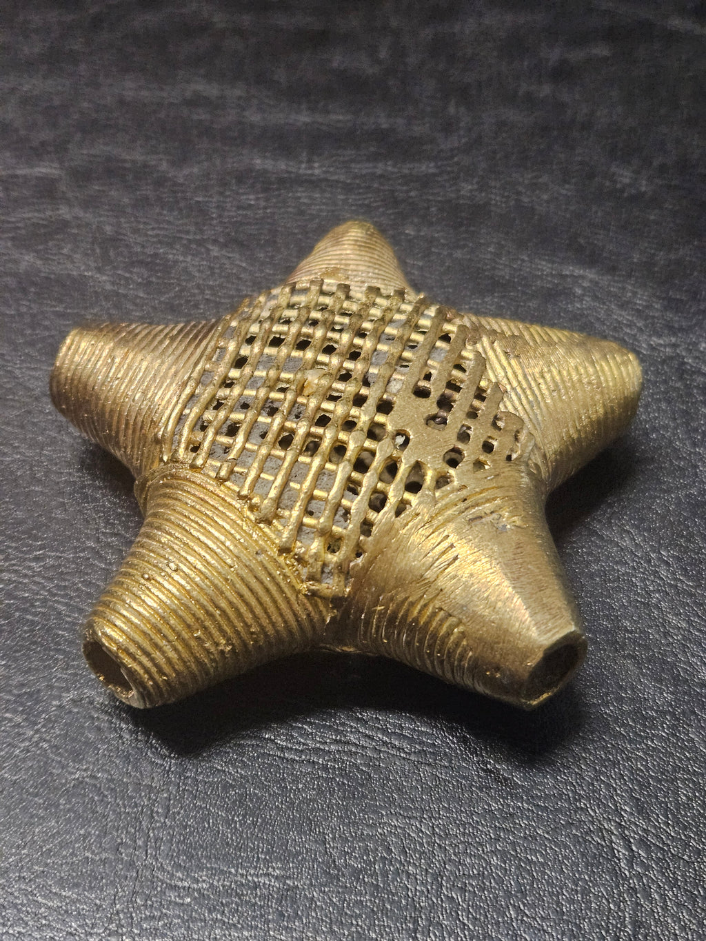Oversized African Brass Star Bead – Ashanti Openwork Focal Bead