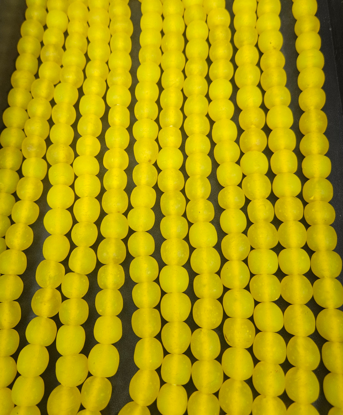 Golden Sunrise Krobo Pocket Glass Beads | Handcrafted Ghana Recycled Glass Beads | Frosted Yellow Artisan Beads