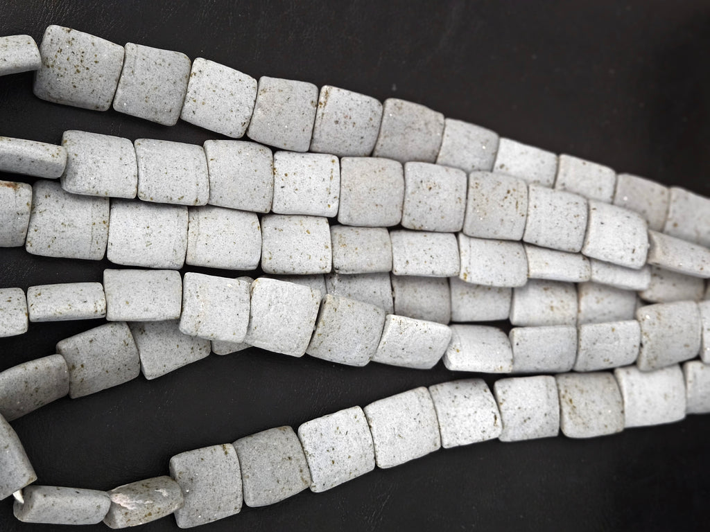 Authentic Large Stone Gray Krobo Powdered Glass Beads Ghana | Handmade Recycled Glass Pillow Cube Beads