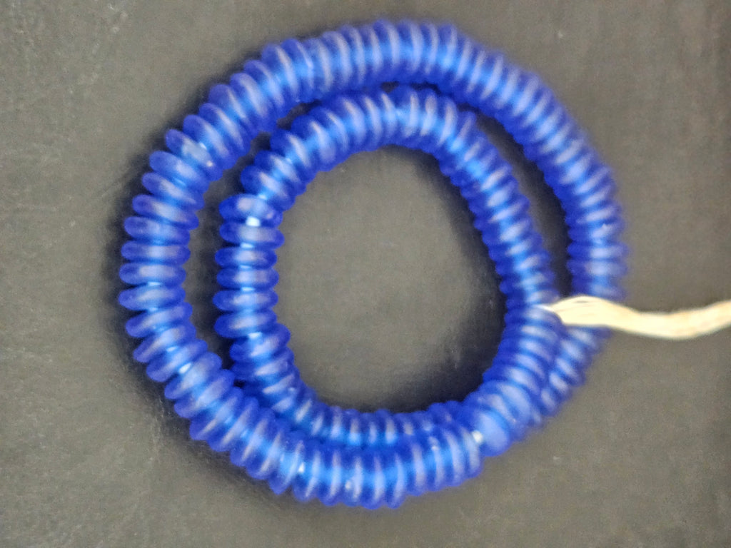 Authentic Royal Blue Krobo Translucent Recycled Glass Rondelle Beads | Handmade Ghana African Glass Beads for Jewelry Making & Wholesale