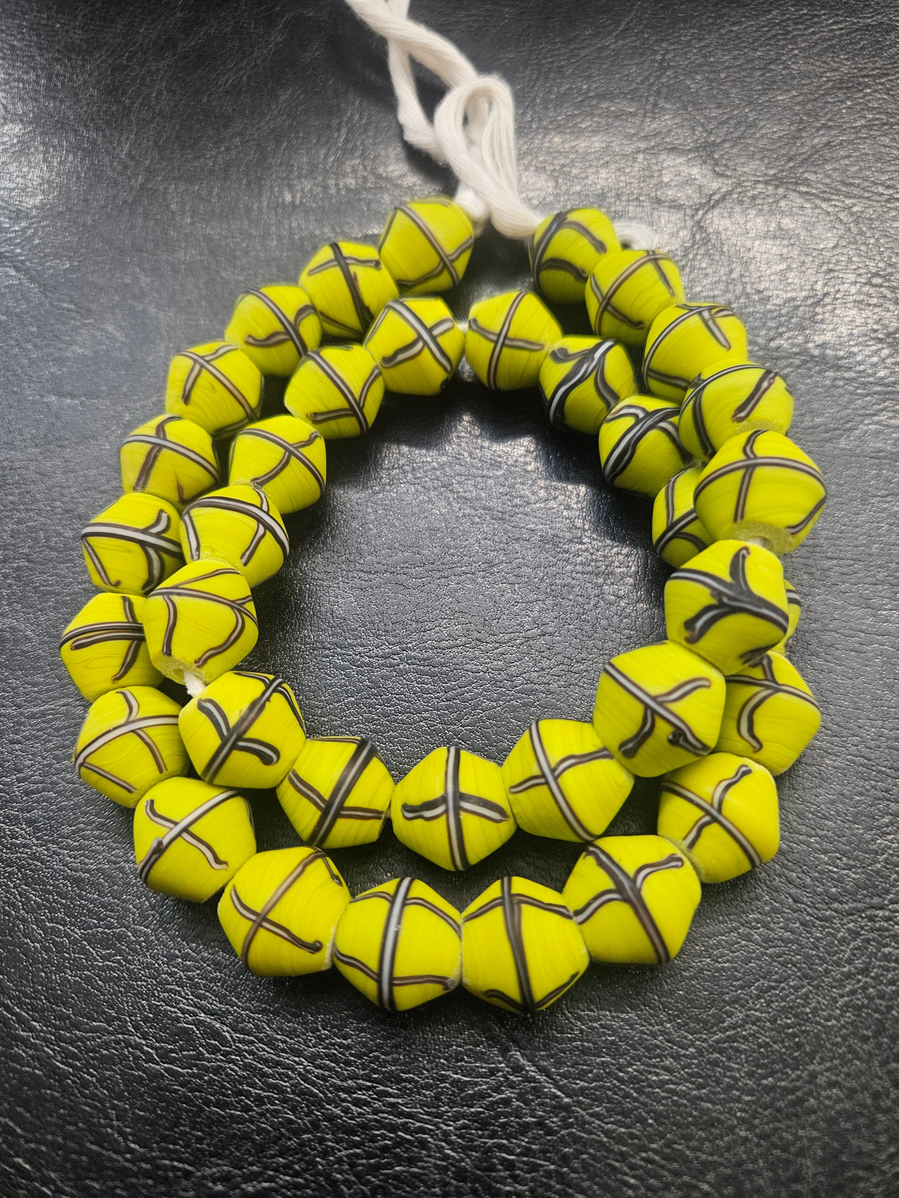 Yellow & Black Cross Trade Beads – 13.5 × 14.5mm