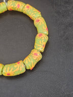 Painted Krobo Glass Tube Beads | Sage Green Recycled Glass Tube Beads | Handmade in Ghana | 13–14×26–30mm