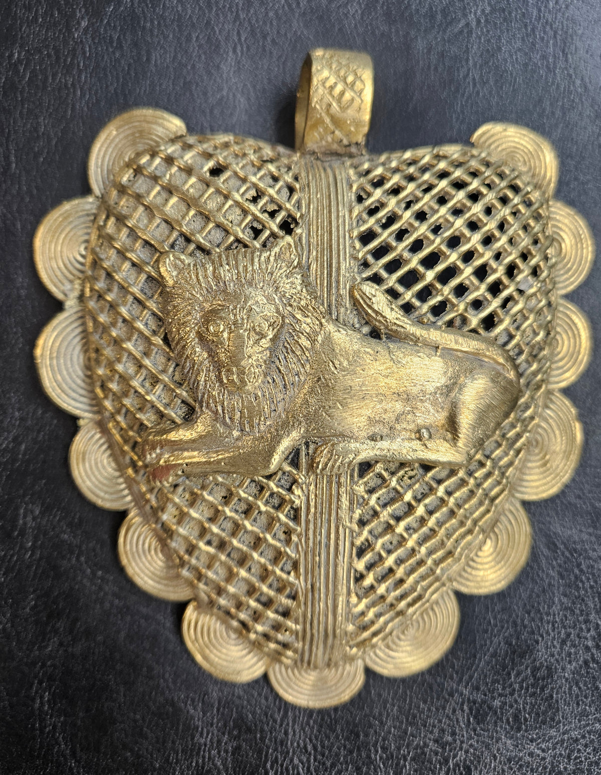 Lion on Adinkrahene African Brass Pendant | Handmade in Ghana