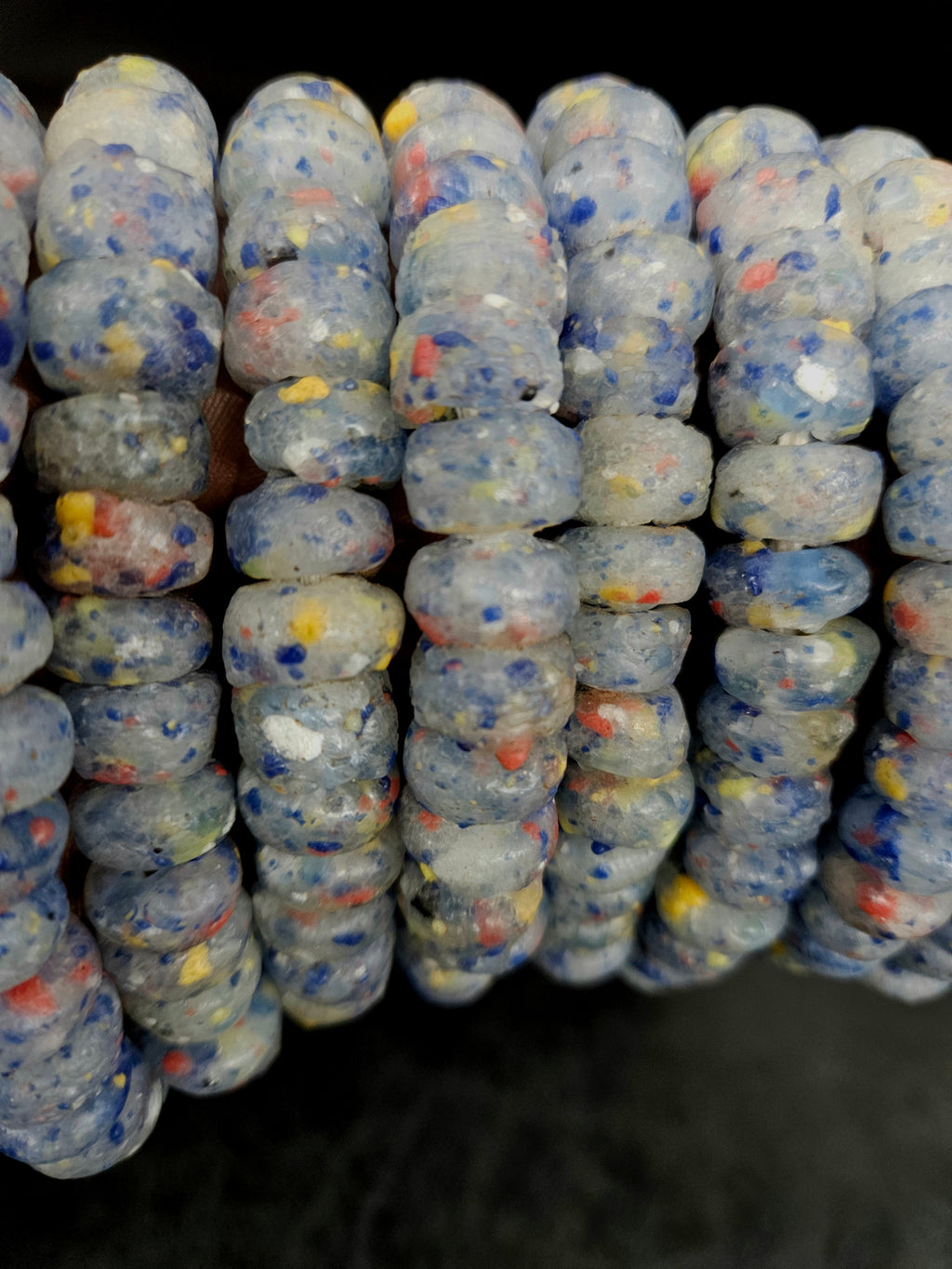 Blue Gray African Recycled Glass Short Tube Beads – Handmade Krobo Powder Glass Beads, 32–33 Beads