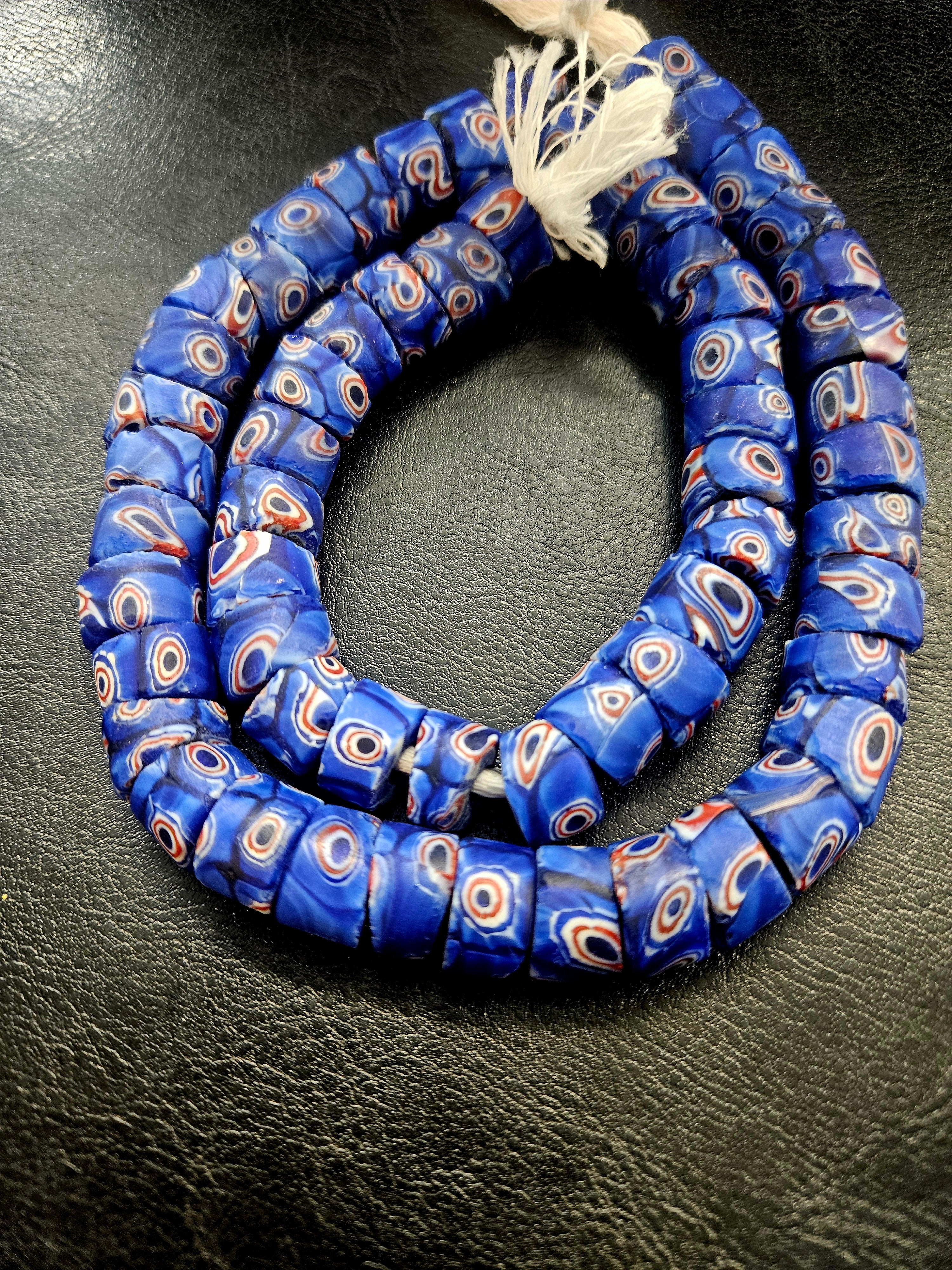 Blue Eye Trade Beads – Multicolor Pattern 8–10 × 14–15mm