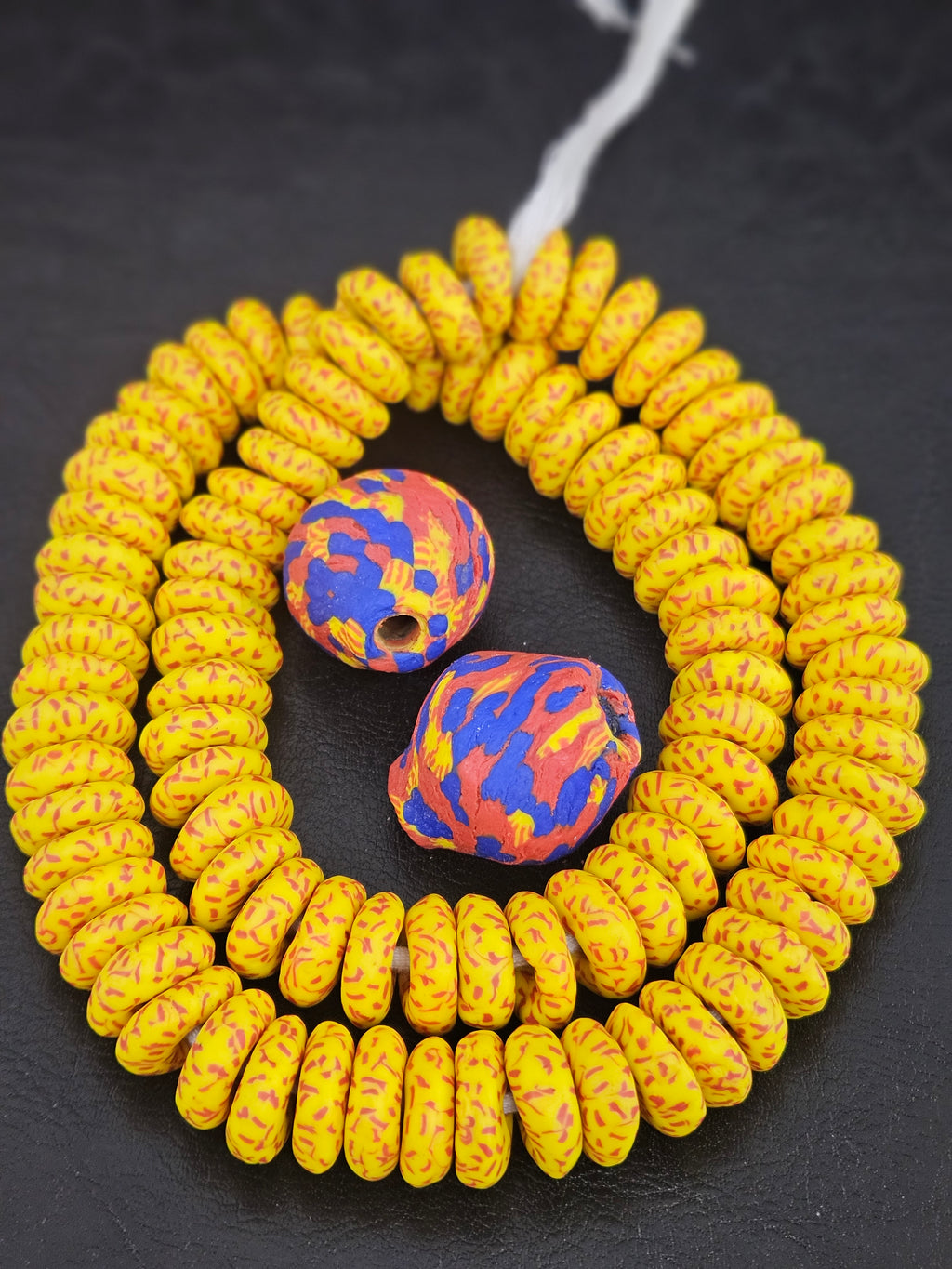 Yellow African Beads Bundle – Krobo Glass Rondelles + Bicone Focals