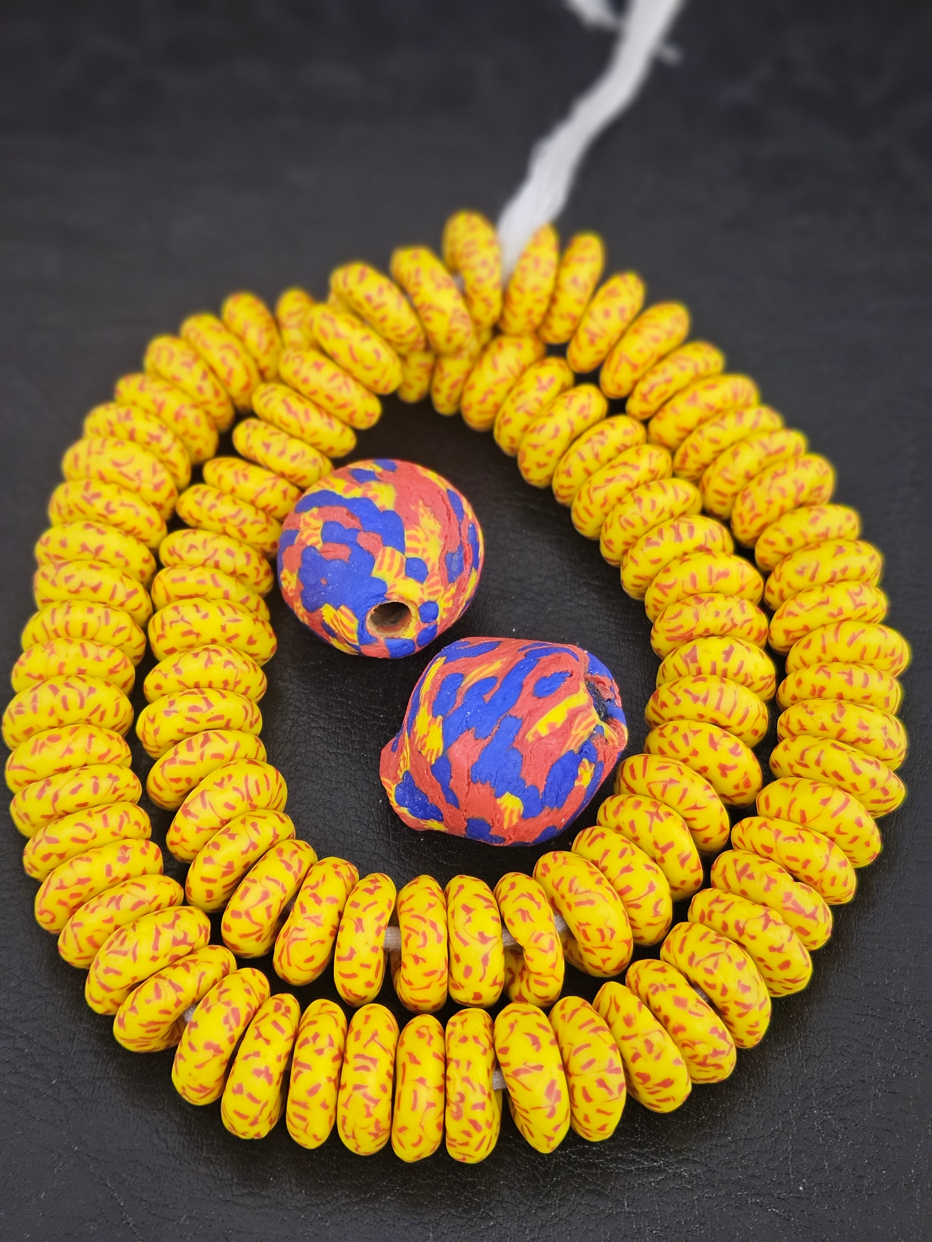 Yellow African Beads Bundle – Krobo Glass Rondelles + Bicone Focals