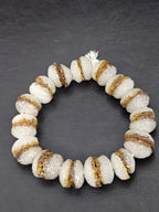 Amber & White Krobo Sugar Glass Rondelle Beads | Handcrafted Recycled Glass Beads from Ghana | Approx. 30 Beads Per Strand