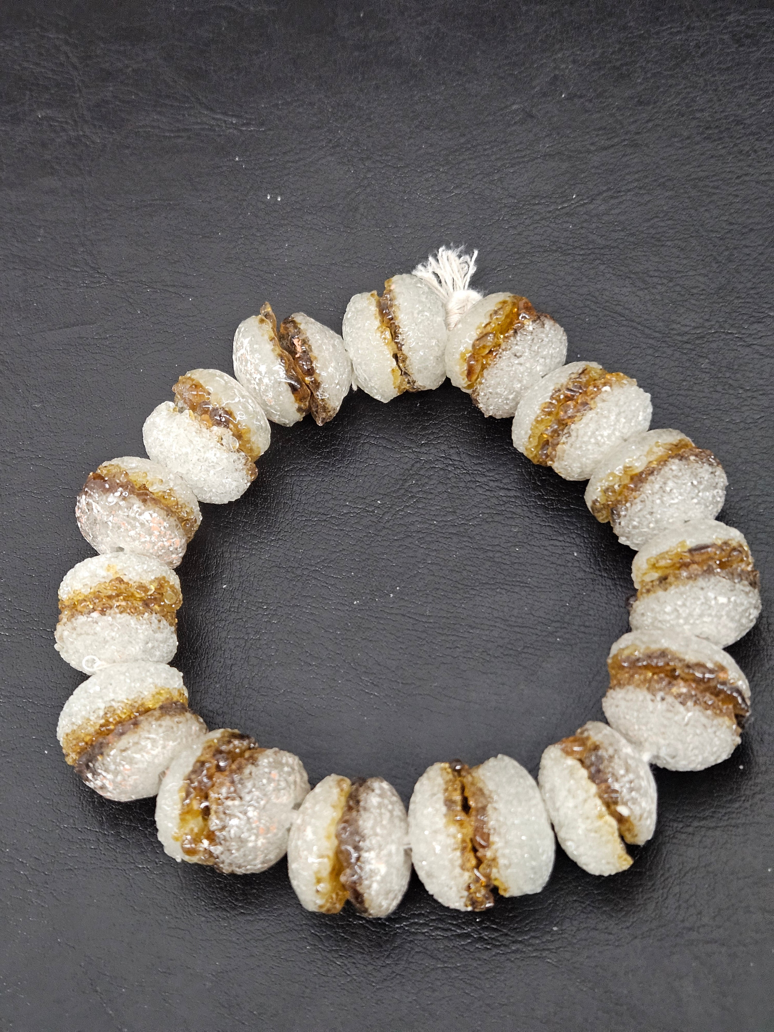 Amber & White Krobo Sugar Glass Rondelle Beads | Handcrafted Recycled Glass Beads from Ghana | Approx. 30 Beads Per Strand