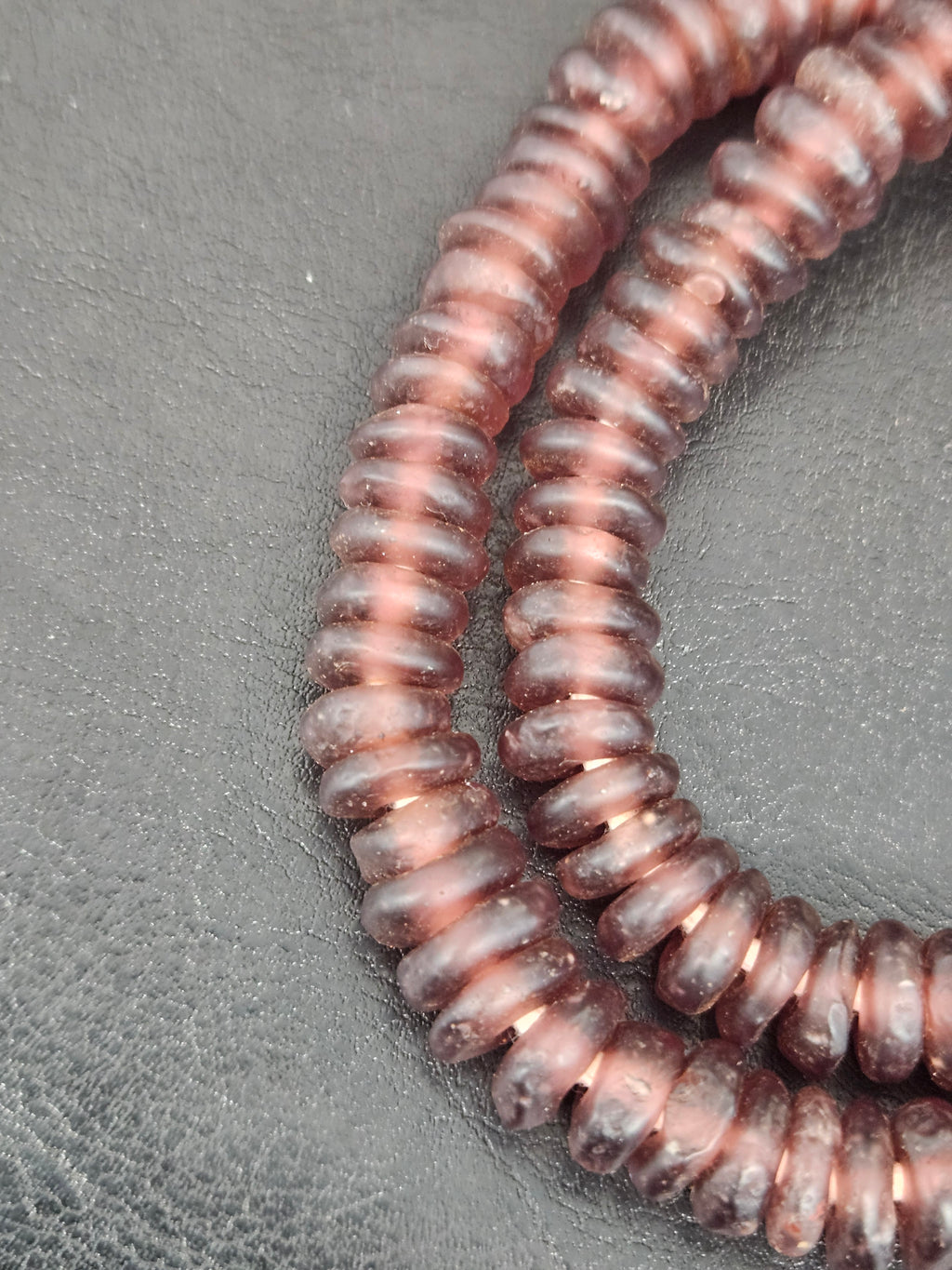 Authentic Dusty Plum Krobo Translucent Recycled Glass Rondelle Beads | Handmade Ghana Beads