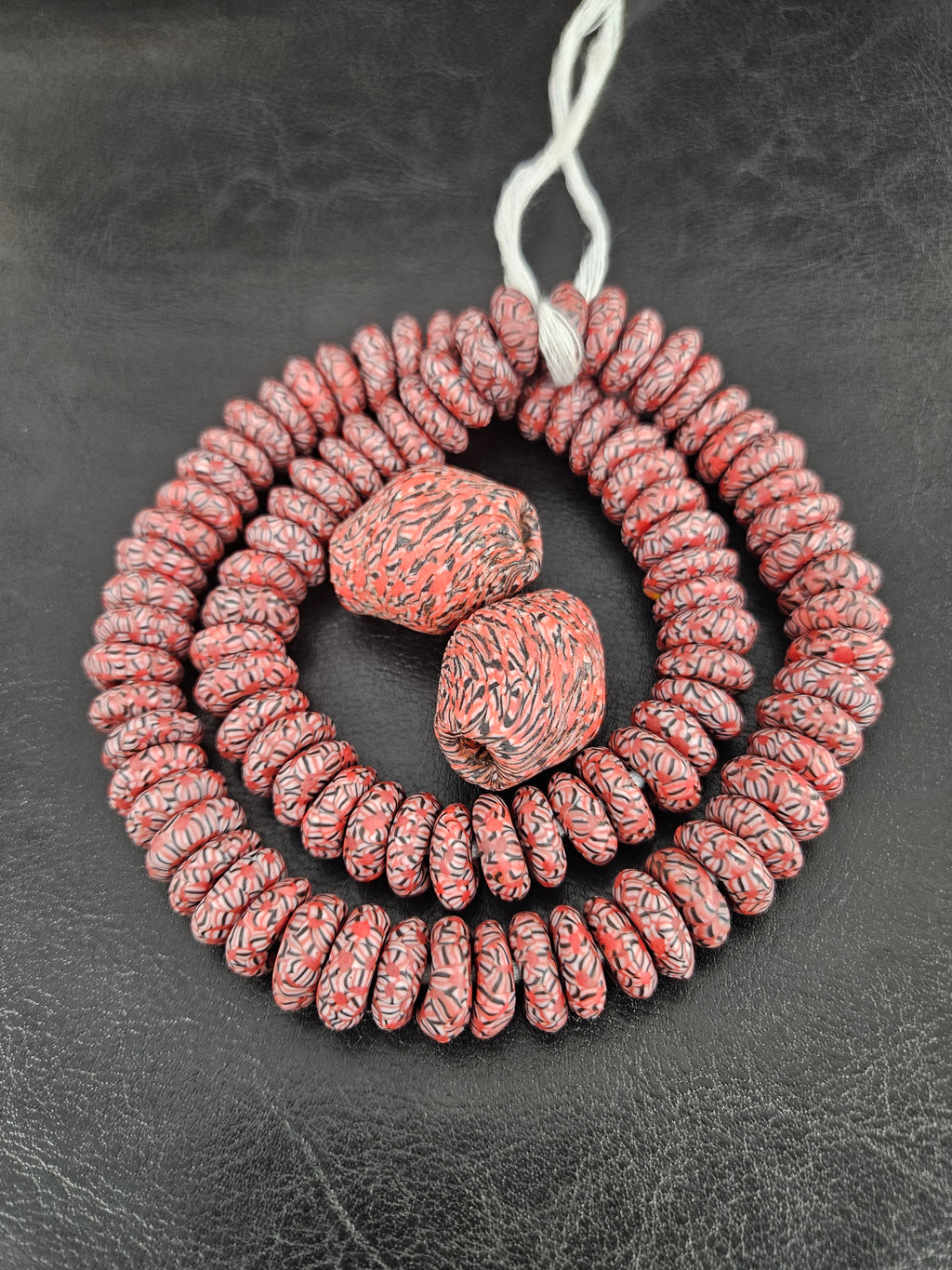 African Glass Bead Bundle – Coral Krobo Rondelles + Bicone Focal Beads