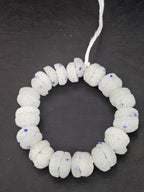 White & Blue Speckled Krobo Sugar Glass Rondelle Beads | Handcrafted Recycled Glass Beads from Ghana | Approx. 30 Beads Per Strand