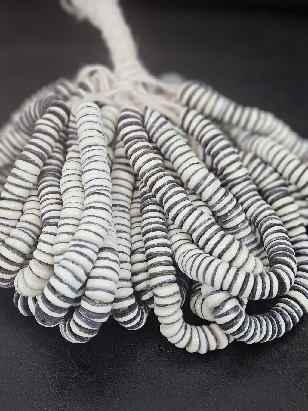 Handcrafted Krobo Glass Beads | Chalk White and Black Spacer