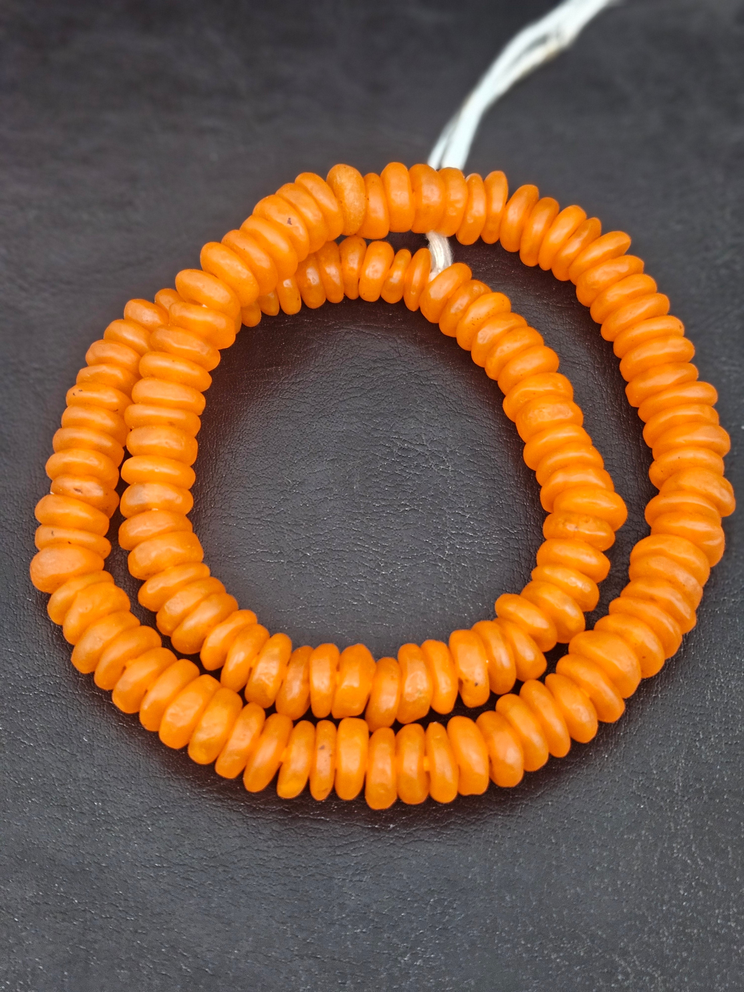 Authentic Orange Krobo Translucent Recycled Glass Rondelle Beads Handmade in Ghana