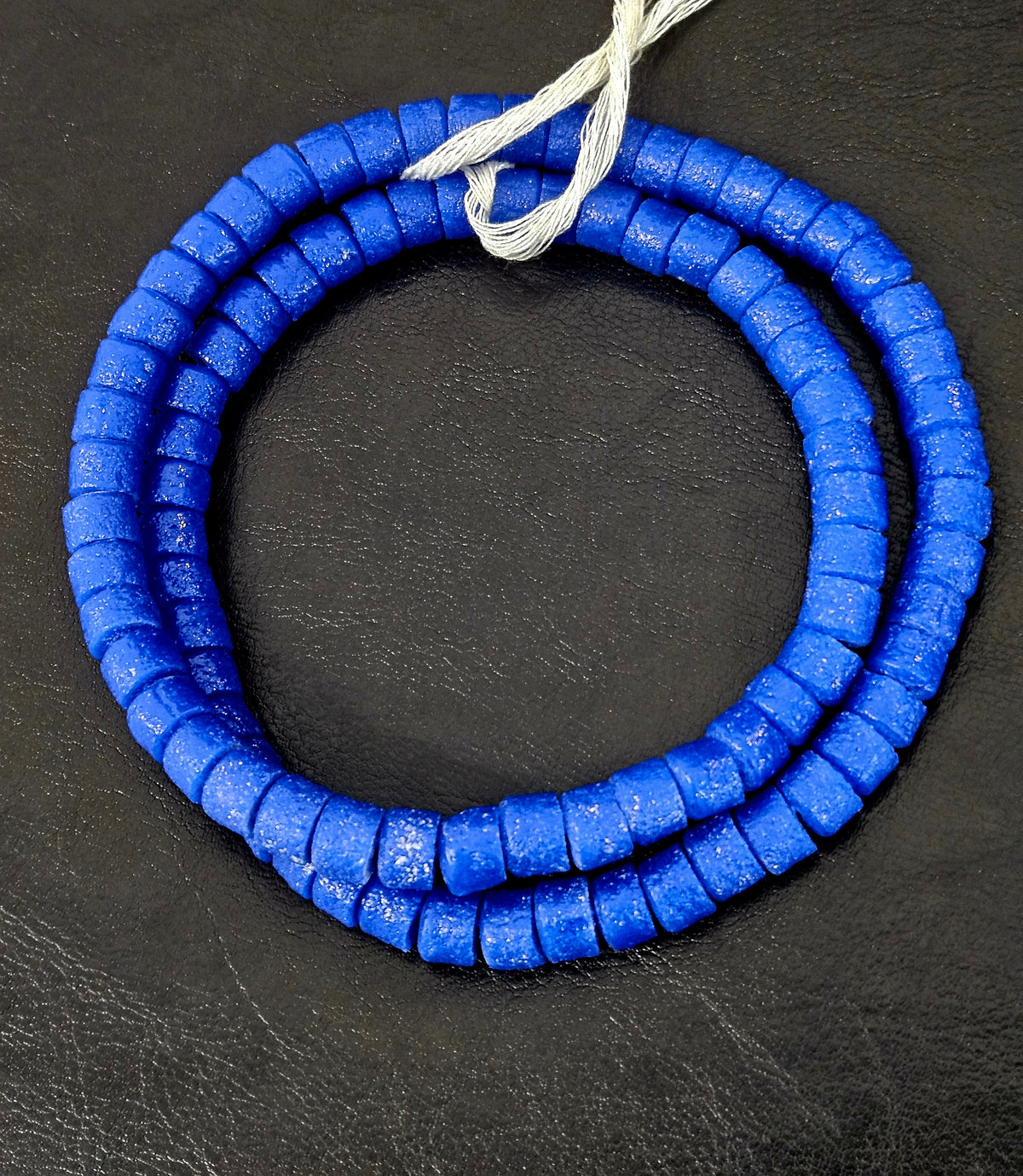 Electric Cobalt Small Cube Tube Krobo Powdered Glass Beads | Ghana Recycled Glass | 77–78 Beads