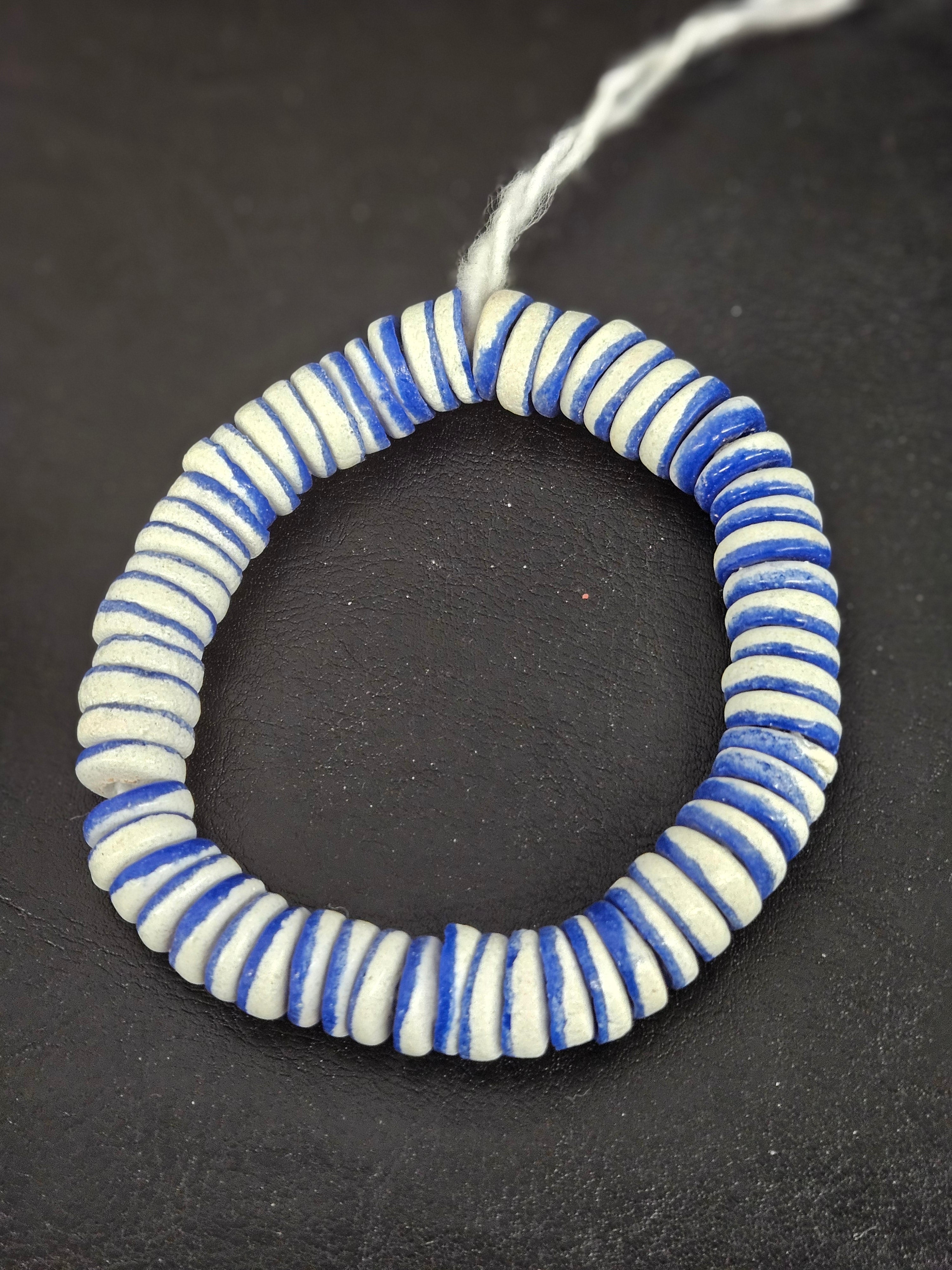Handmade Cobalt Blue & Ivory Krobo Glass Spacer Beads | African Recycled Glass Beads | Ghana Jewelry Making Supplies