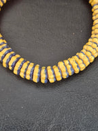 Golden Yellow and Indigo Krobo Glass Spacer Beads, Handmade African Recycled Glass Beads, Ghana Jewelry Making Supplies