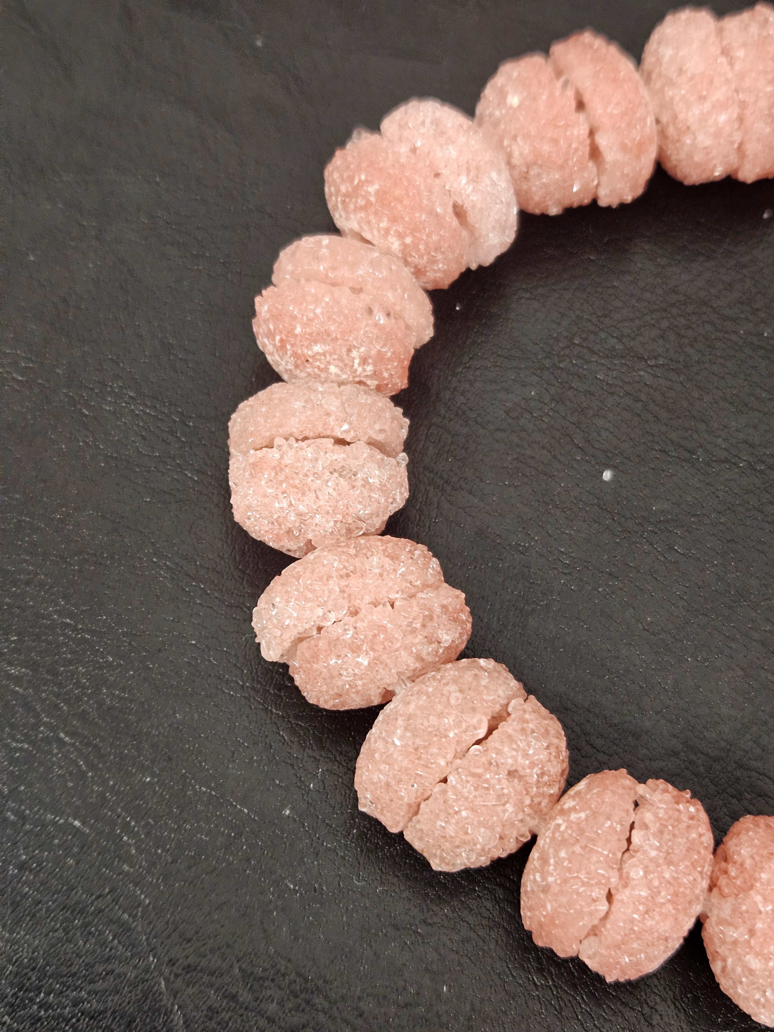Pink Krobo Sugar Glass Rondelle Beads | Handcrafted Recycled Glass Beads from Ghana | Approx. 30 Beads Per Strand