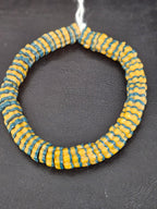 Golden Yellow and Teal Blue Krobo Glass Spacer Beads, Handmade African Recycled Glass Beads, Ghana Beading Supplies
