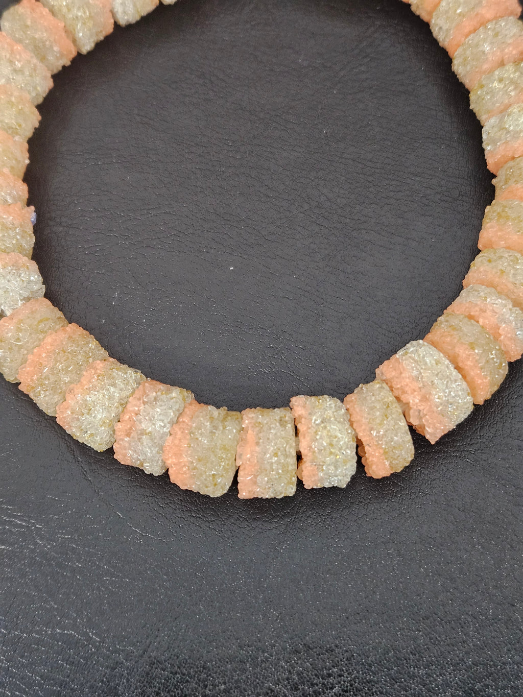 Peach & Ivory Krobo Sugar Glass Short Tube Beads | Handcrafted Recycled Glass Beads from Ghana | Approx. 32 Beads Per Strand